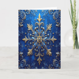 Blauw Gouden Sierlijke Kerstkaart Kaart