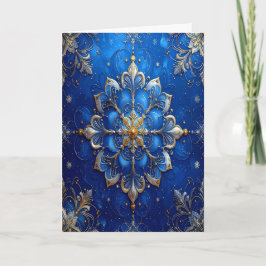 Blauw Gouden Sierlijke Kerstkaart Kaart