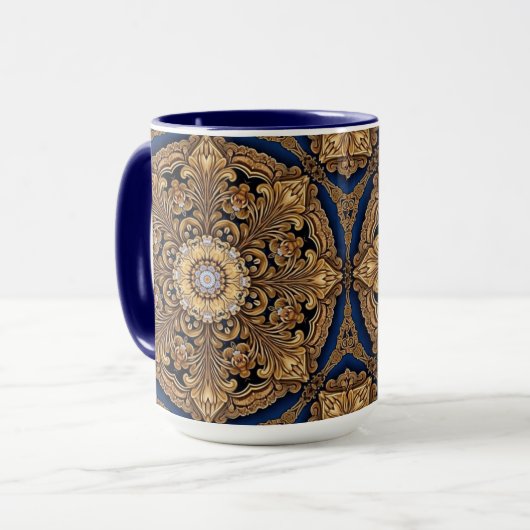 Blauw Gouden Siermug Mok (Voorkant links)