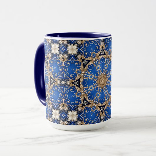Blauw Gouden Siermug Mok (Voorkant links)