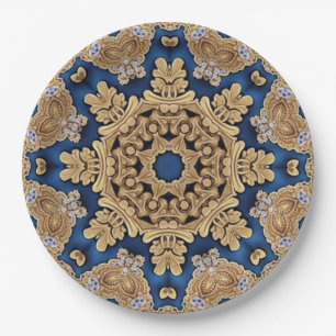 Blauw Gouden Sierpapier Bord