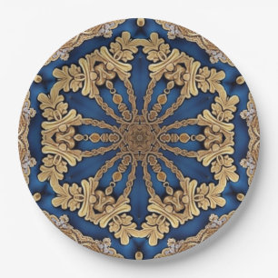 Blauw Gouden Sierpapier Bord