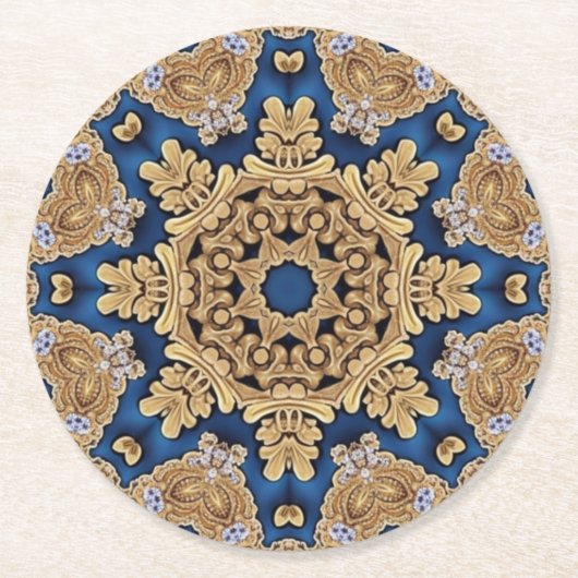 Blauw Gouden Sierpapier Onderzetter (Voorkant)