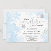 Blauw gouden sneeuwvlok baby shower winterjongen kaart (Voorkant)