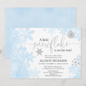 Blauw gouden sneeuwvlok baby shower winterjongen kaart (Voorkant / Achterkant)