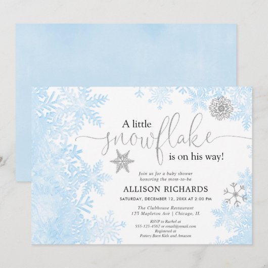 Blauw gouden sneeuwvlok baby shower winterjongen kaart (Voorkant / Achterkant)