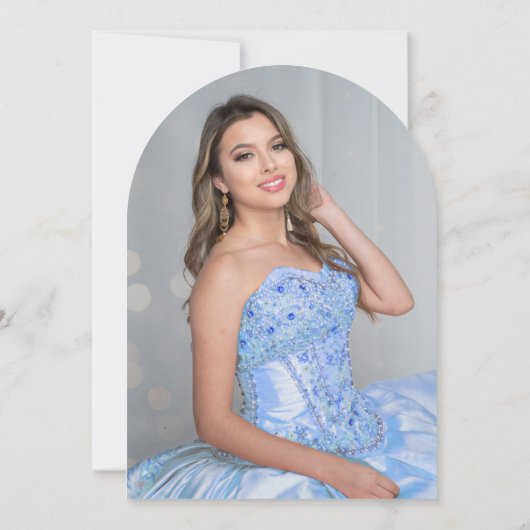 Blauw Gouden Sparkle Foto Quinceañera Ballon Kaart (Achterkant)