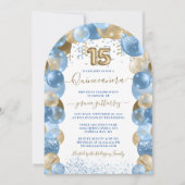 Blauw Gouden Sparkle Foto Quinceañera Ballon Kaart (Voorkant)