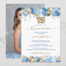 Blauw Gouden Sparkle Foto Quinceañera Ballon