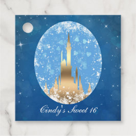 Blauw Gouden Sprookjeskasteel Glitter Bruidsdouche Bedankjes Labels