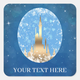 Blauw Gouden Sprookjeskasteel Glitter Bruidsdouche Vierkante Sticker