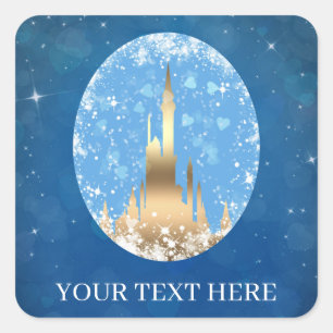 Blauw Gouden Sprookjeskasteel Glitter Bruidsdouche Vierkante Sticker