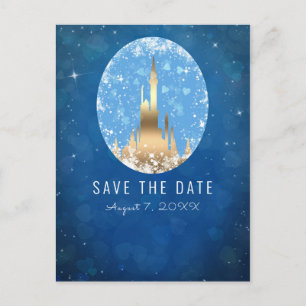 Blauw Gouden Sprookjeskasteel Prinses Glitter Briefkaart