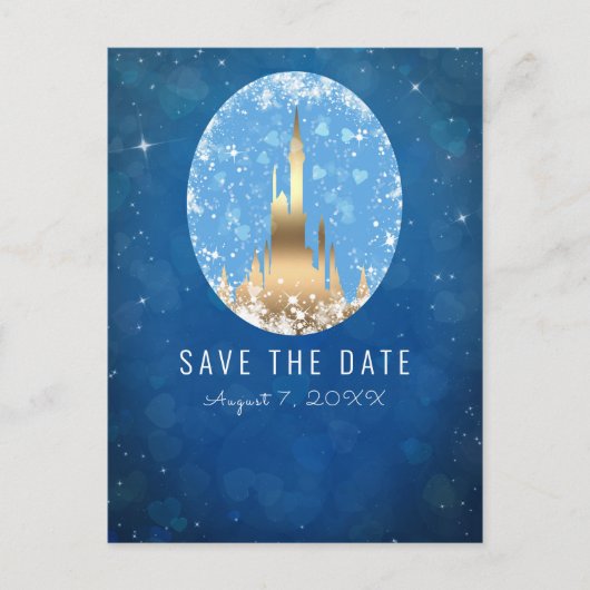 Blauw Gouden Sprookjeskasteel Prinses Glitter Briefkaart (Voorkant)