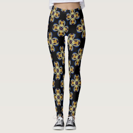 Blauw gouden ster eindeloos patroon leggings (Voorkant)