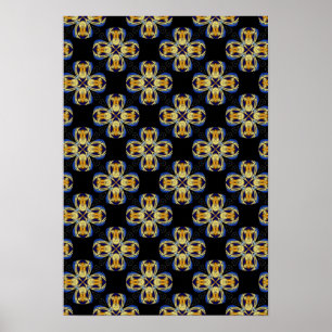 Blauw gouden ster eindeloos patroon poster