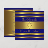 Blauw Gouden Ster van David Bar Mitswa Kaart (Voorkant / Achterkant)