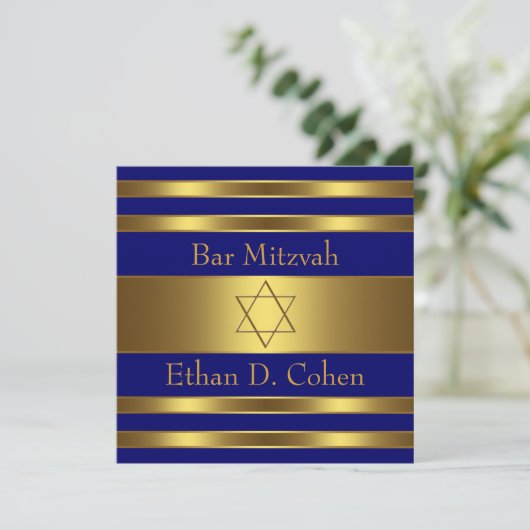 Blauw Gouden Ster van David Bar Mitswa Kaart (Staand voorkant)