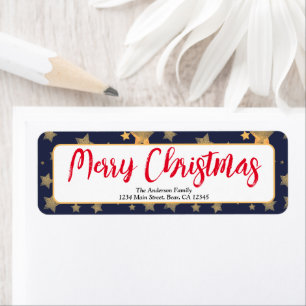Blauw Gouden Ster Vintage Kerstmis Retouradres Etiket