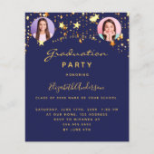 Blauw gouden sterren foto afstuderen partij uitnod (Voorkant)