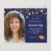 Blauw gouden sterren foto afstuderen partij uitnod (Voorkant)