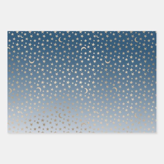 Blauw gouden sterren inpakpapier vel (Voorkant 3)