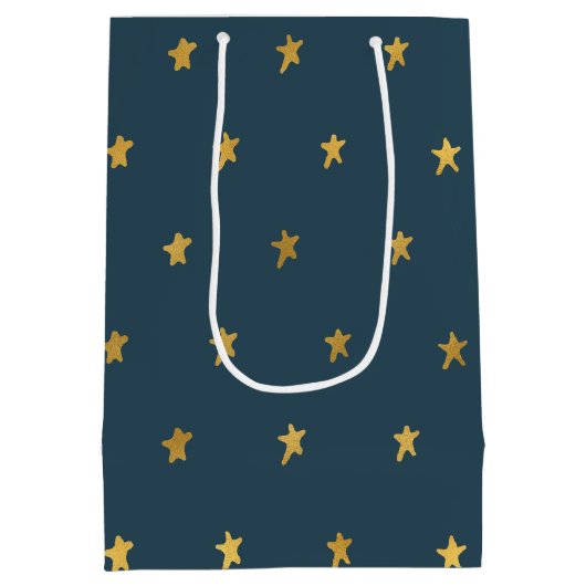 Blauw gouden sterren medium cadeauzakje (Achterkant)