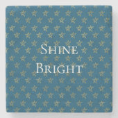 Blauw Gouden Sterren Schijnen Helder Stenen Onderzetter (Voorkant)