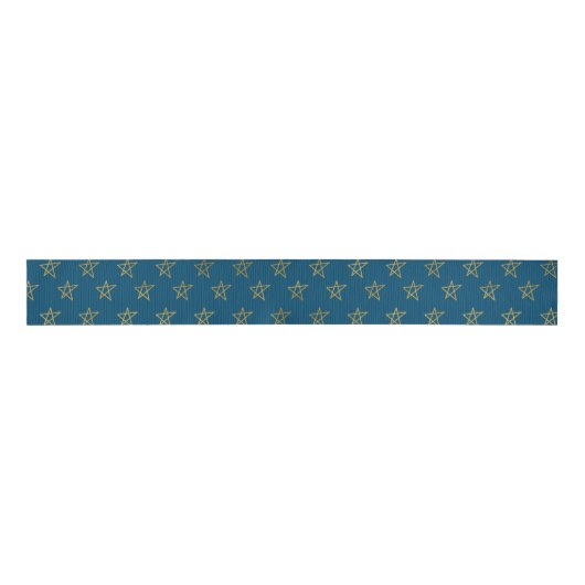 Blauw Gouden Sterren Schijnen Helder Weefselpapier Grosgrain Lint (Voorkant)