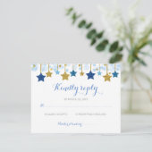 Blauw & Gouden Sterren twinkel twinkel RSVP kaart (Staand voorkant)