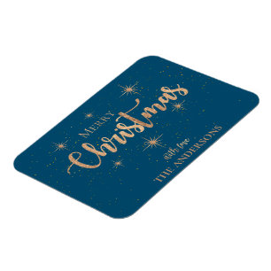 Blauw Gouden Sterren Typografie Naam Prettig Kerst Magneet