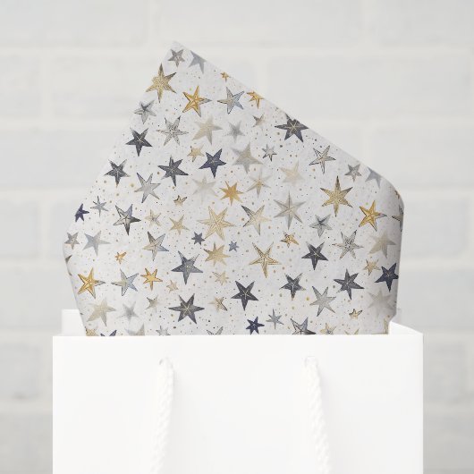 Blauw Gouden Sterren Verjaardag Tissuepapier (Cadeauzakje)