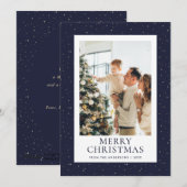 Blauw Gouden Sterrennacht Foto Vrolijk Kerstfeest Feestdagenkaart (Voorkant / Achterkant)