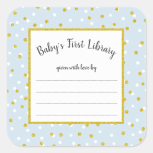 Blauw gouden stip baby shower boekenplaat voor jon vierkante sticker
