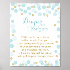Blauw gouden Stippen Baby shower Doordrukbord Poster