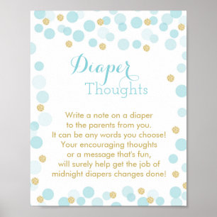 Blauw gouden Stippen Baby shower Doordrukbord Poster