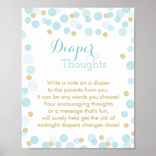 Blauw gouden Stippen Baby shower Doordrukbord Poster (Voorkant)
