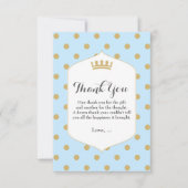 Blauw & Gouden Stippen Royal Crown Prince Dank u k Bedankkaart (Voorkant)