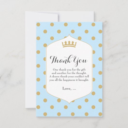Blauw & Gouden Stippen Royal Crown Prince Dank u k Bedankkaart (Voorkant)