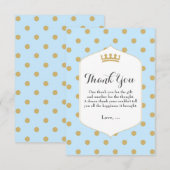Blauw & Gouden Stippen Royal Crown Prince Dank u k Bedankkaart (Voorkant / Achterkant)