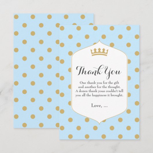 Blauw & Gouden Stippen Royal Crown Prince Dank u k Bedankkaart (Voorkant / Achterkant)