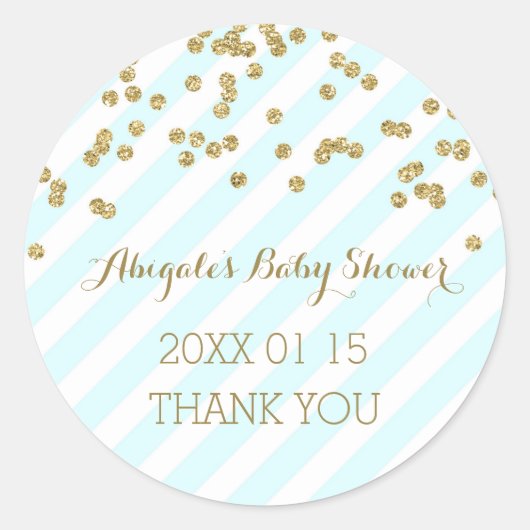 Blauw Gouden Strepen Baby shower Favor Sticker (Voorkant)