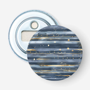 Blauw Gouden Strepen Stippen Dromen Button Flesopener