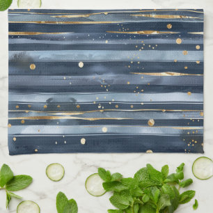 Blauw Gouden Strepen Stippen Theedoek