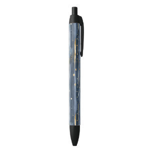 Blauw Gouden Strepen Stippen Zwarte Inkt Pen