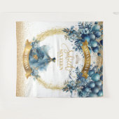 Blauw Gouden Sweet Sixteen Waterverf Jurk Feestje Wandkleed (Voorkant (horizontaal))