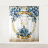 Blauw Gouden Sweet Sixteen Waterverf Jurk Feestje Wandkleed (Voorkant)