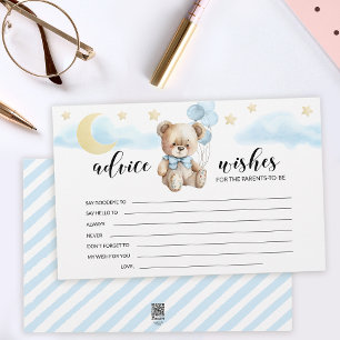 Blauw gouden teddybeer babyshower advies wenskaart briefpapier