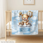 Blauw gouden teddybeer met nummer 1 verjaardag fleece deken