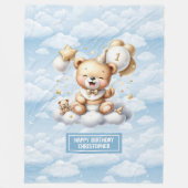 Blauw gouden teddybeer met nummer 1 verjaardag fleece deken (Voorkant)